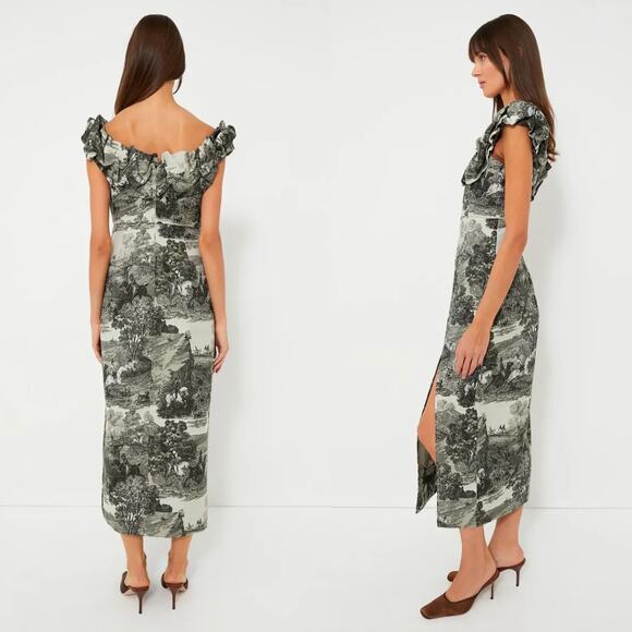 NEW Tuckernuck Dress Middleburg Gray Toile Print Suze Midi Dress Size XS - Picture 6 of 10